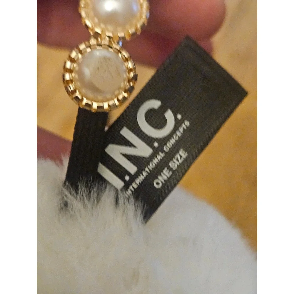 INC International Concepts Womens White Faux Fur Pearl Earmuffs One Size‎